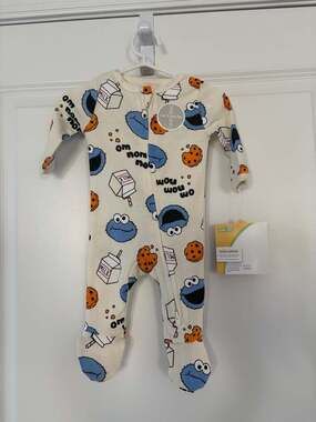 Sesame Street Cookie Monster "Sleep N' Play" Footed Coverall, Size Newborn